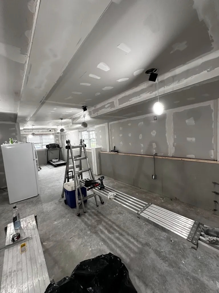 Drywall — bar area with coffered ceiling