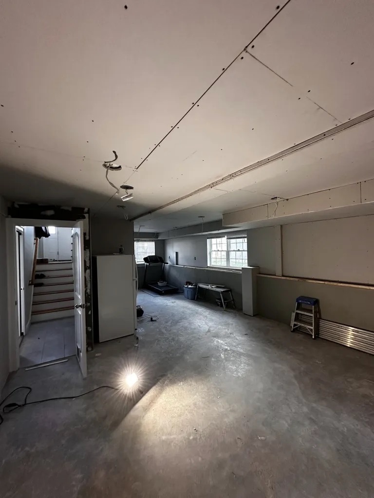 Drywall — open ceiling and bar half-wall