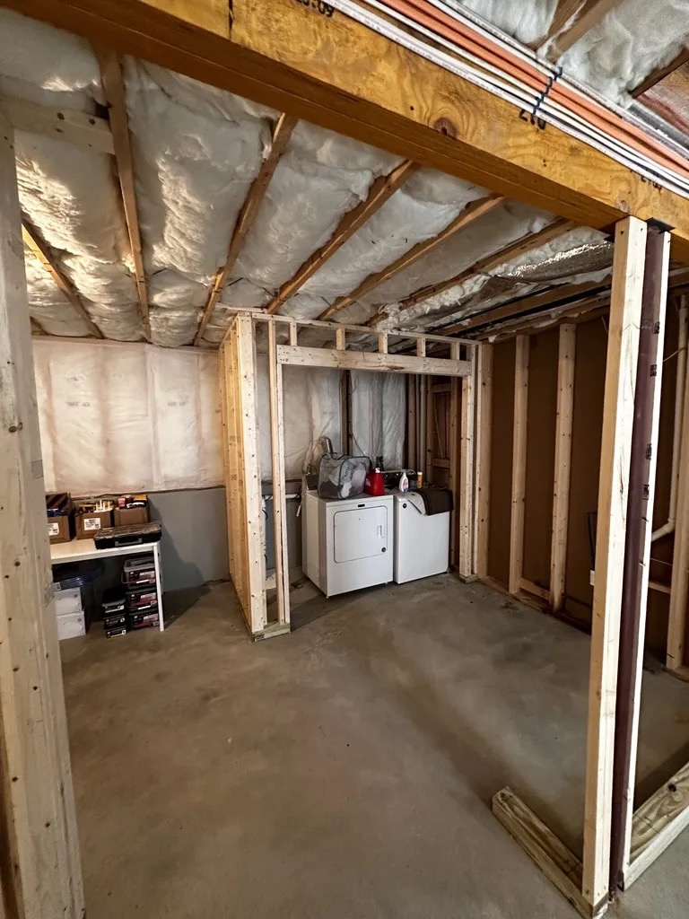 Framing — washer/dryer area framed in