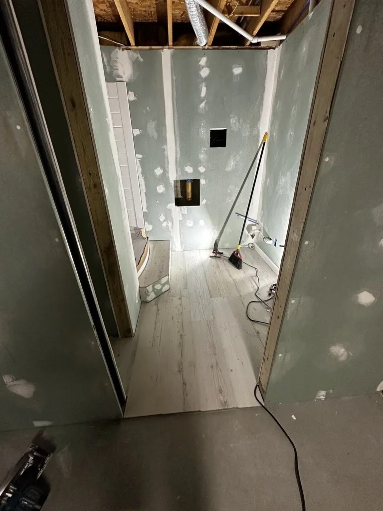 Bathroom drywall — flooring and shower base
