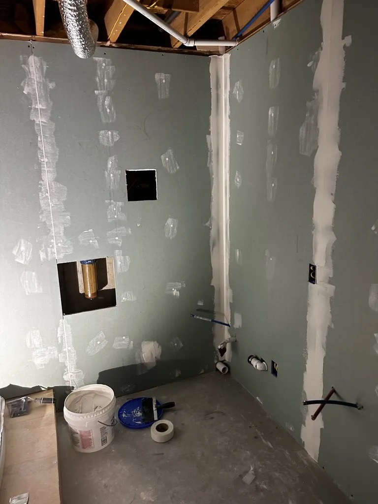 Bathroom drywall — green board and mudding
