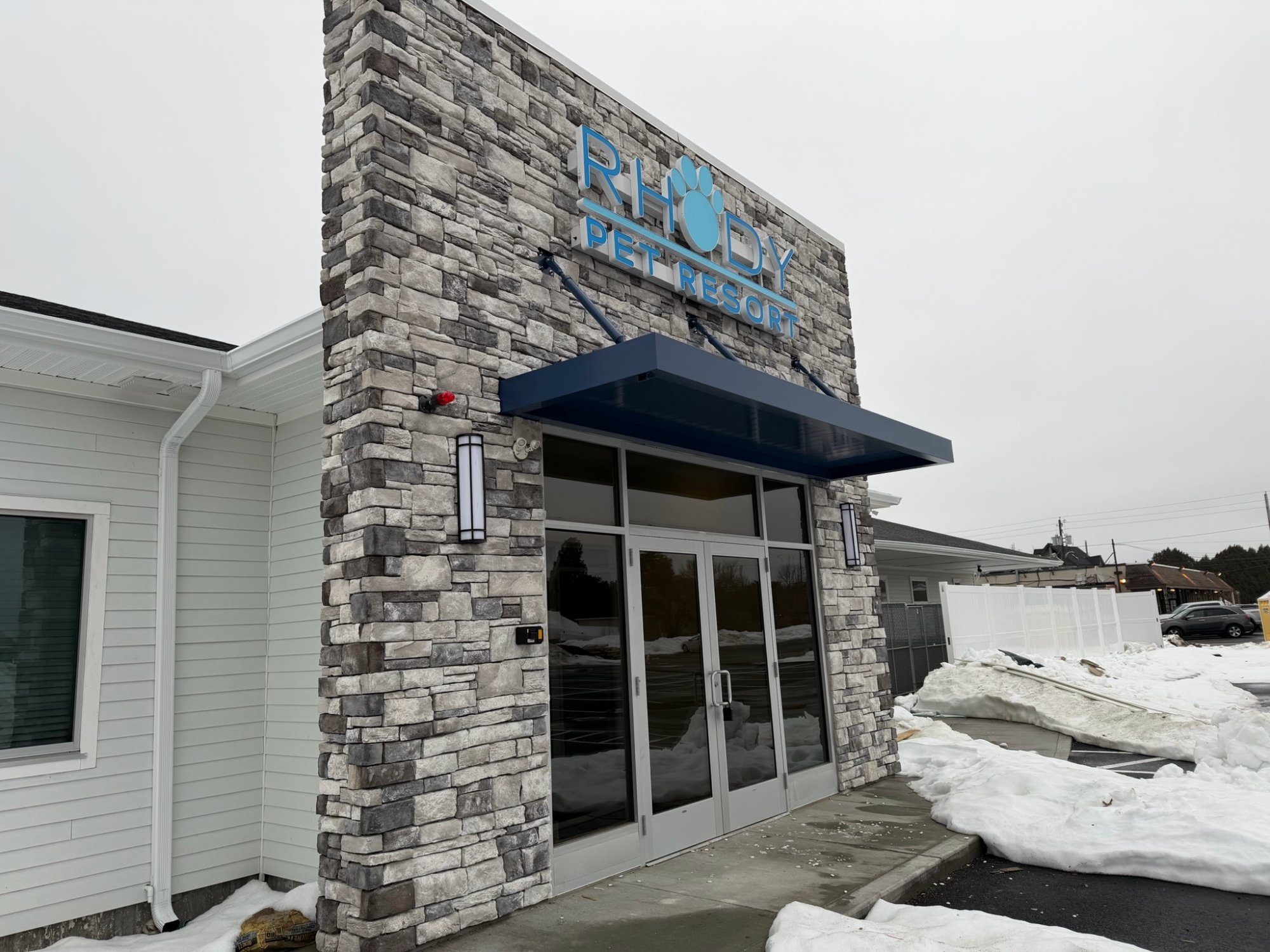 Completed facade with signage